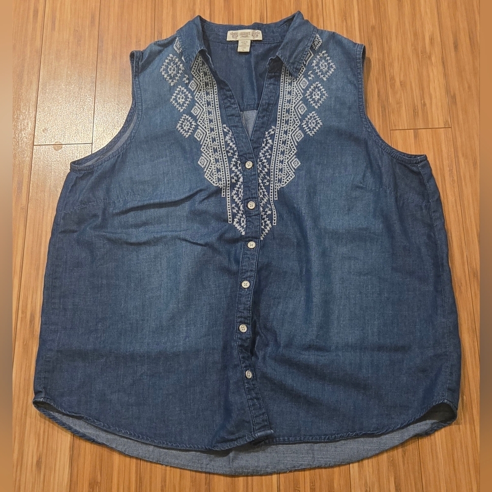 Vintage America Blue Sleeveless Denim Top